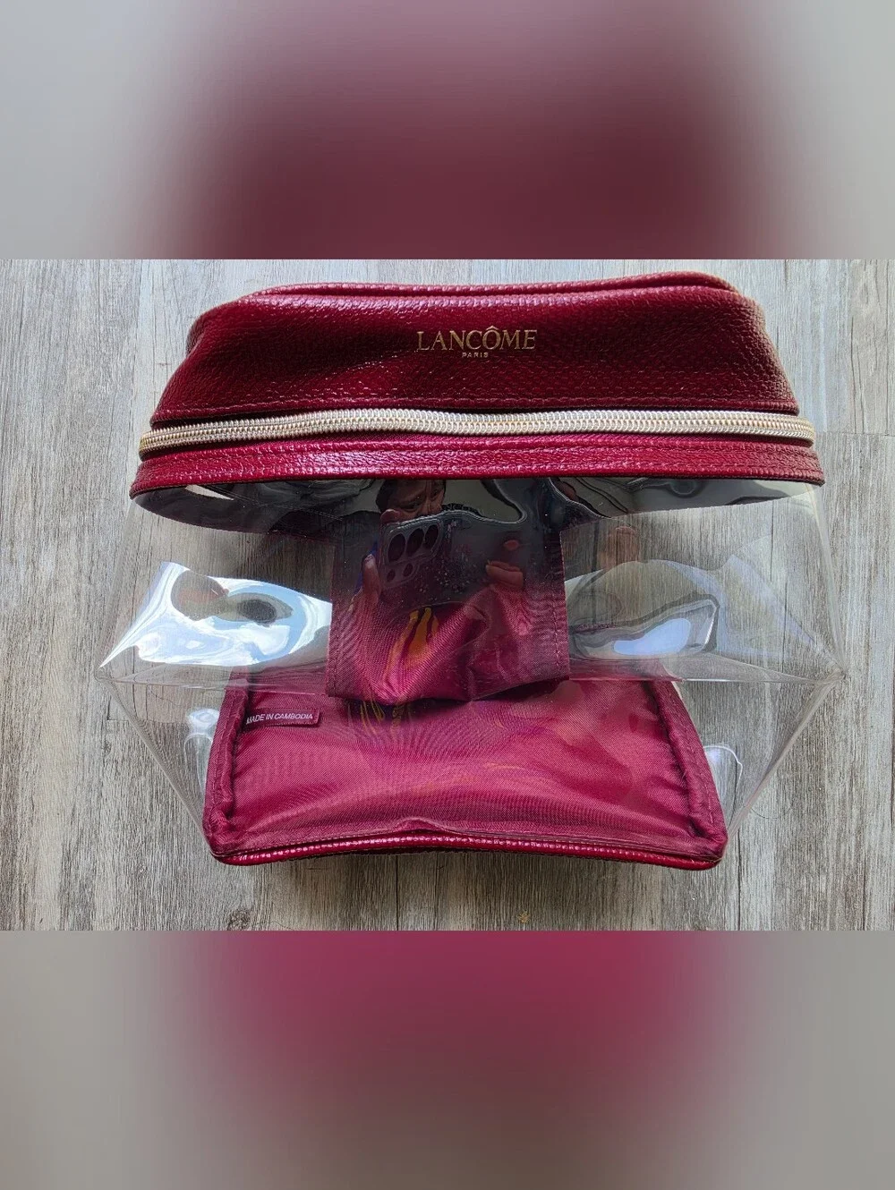 Lancome Red & Clear Makeup Bag / Cosmetic Bag with Top Handle NWT